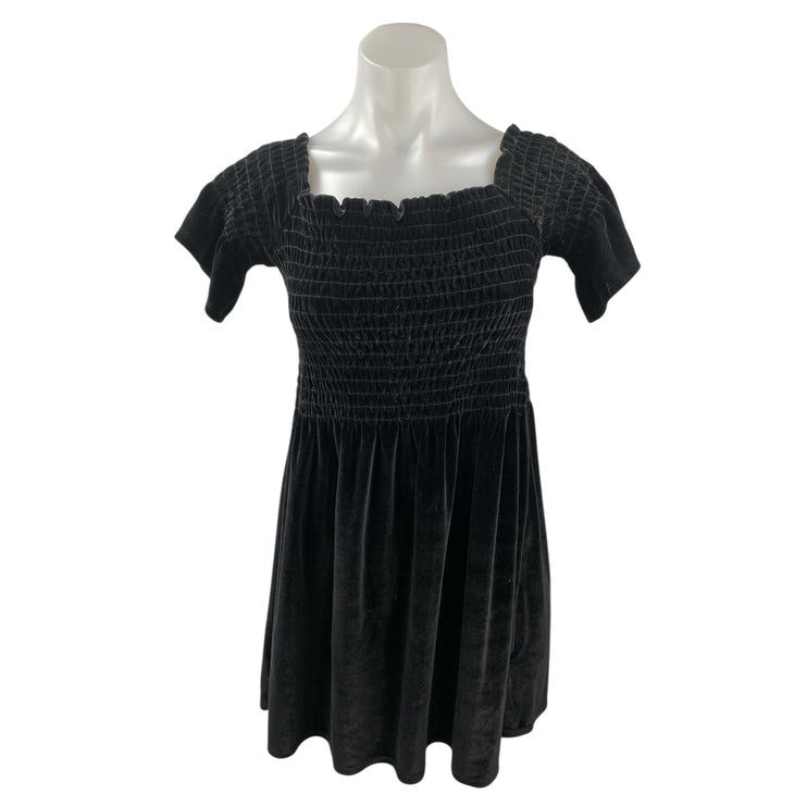 Urban Outfitters Clara Black Velvet Smocked Off Shoulder Mini A-Line Dress Sz M