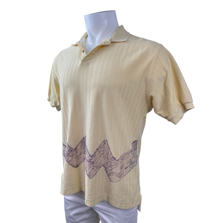 Abercrombie & Fitch Men's Yellow Zig Zag Short Sleeve Knit Polo Shirt Top Size L