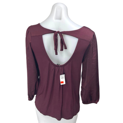 NEW Banana Republic Women's Maroon Cutout Tie Back Long Sleeve Blouse Top Size S