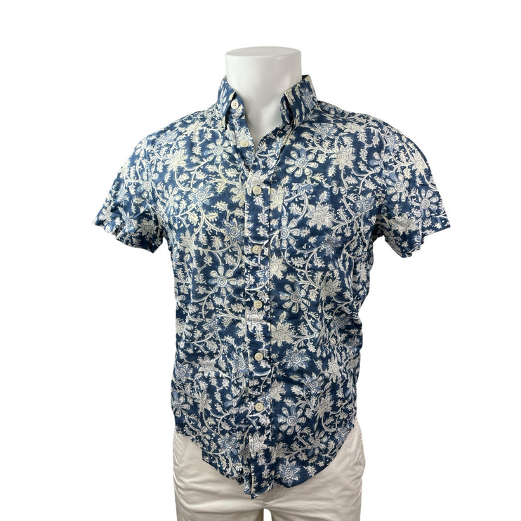 Abercrombie & Fitch Muscle Men's Blue Floral Short Sleeve Button Down Shirt S