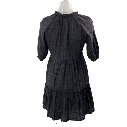 BB Dakota Black Check Plaid Short Sleeve V Neck Tiered A Line Mini Dress Size XS