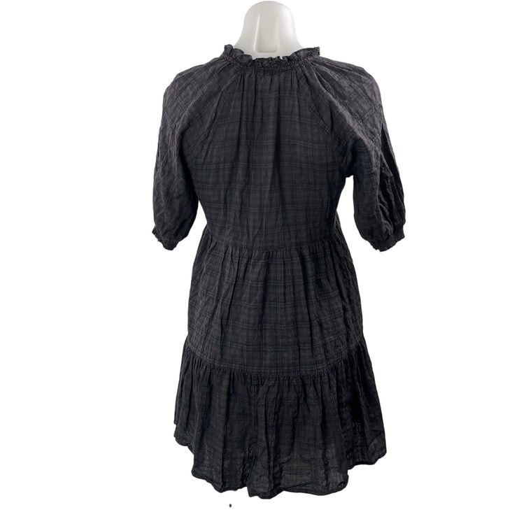 BB Dakota Black Check Plaid Short Sleeve V Neck Tiered A Line Mini Dress Size XS