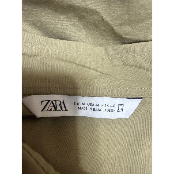 Zara Men's Khaki Olive Green Pocket Long Sleeve Button Down Shirt Top Size M