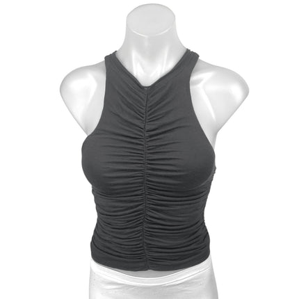 Anthropologie Pilcro Black Ruched High Neck Racerback Sleeveless Tank Crop Top S