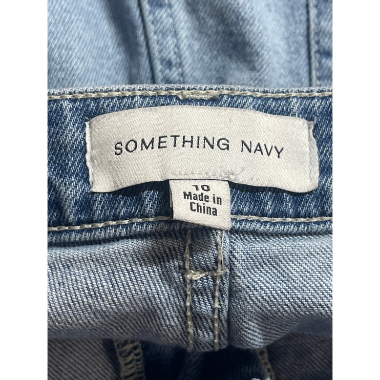 Something Navy Blue Raw Hem High Waisted Straight Leg Denim Jeans Pants Size 10