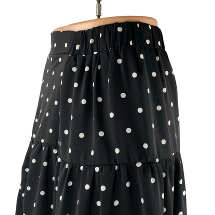 Commense Black Polka Dots High Waist Pull On A Line Tiered Midi Skirt Size XS