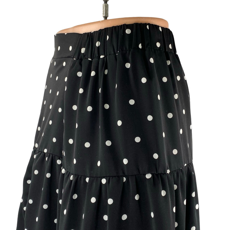 Commense Black Polka Dots High Waist Pull On A Line Tiered Midi Skirt Size XS