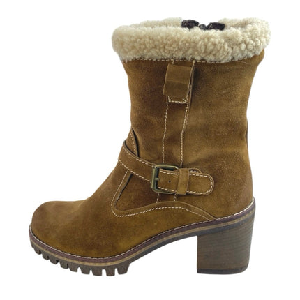 Manas Women's Brown Suede Leather Sherpa Buckle Winter Snow Boots Size 38 US 7.5