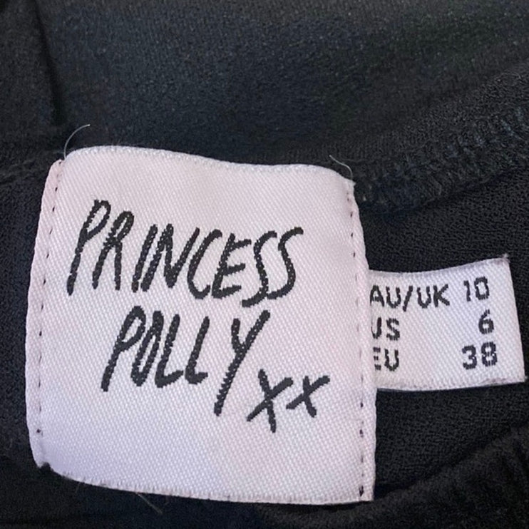 Princess Polly Women's Black Short Puff Sleeve Ruched Crop Blouse Top Size 6