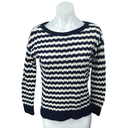 Ann Taylor LOFT Black White Striped Wool Open Knit Long Sleeve Sweater Top Sz S