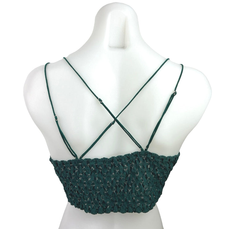 Free People Adella Green Embroidered Lace  Crochet Cropped Bralette Top Size M