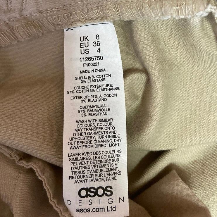 Asos Design Beige Pleated Front High Rise Straight Leg Twill Ankle Pants Size 4