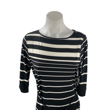 NEW Liz Claiborne Black White Striped Half Sleeve Tie Waist Mini Sheath Dress M