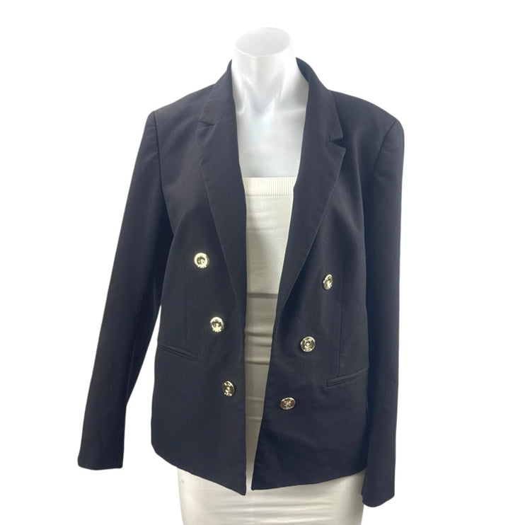 Nine West Women's Black Long Sleeve Double Breasted Blazer Coat Jacket Size M