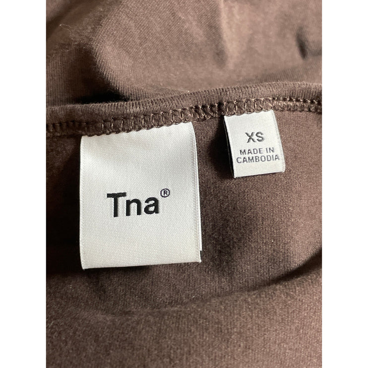 Aritzia TNA Brown High Neck Sleeveless Rucked Tank Cami Mini Bodycon Dress XS