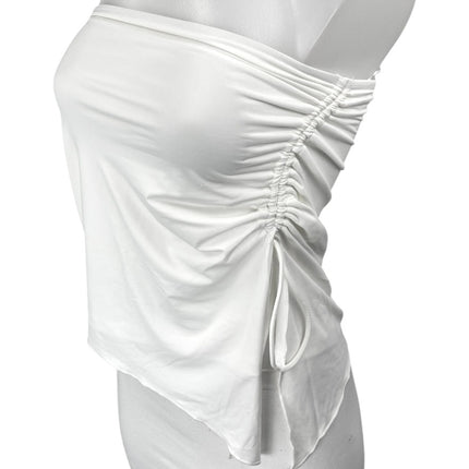 Princess Polly White Sleeveless Strapless Tube Bandeau Ruched Blouse Top Size 2