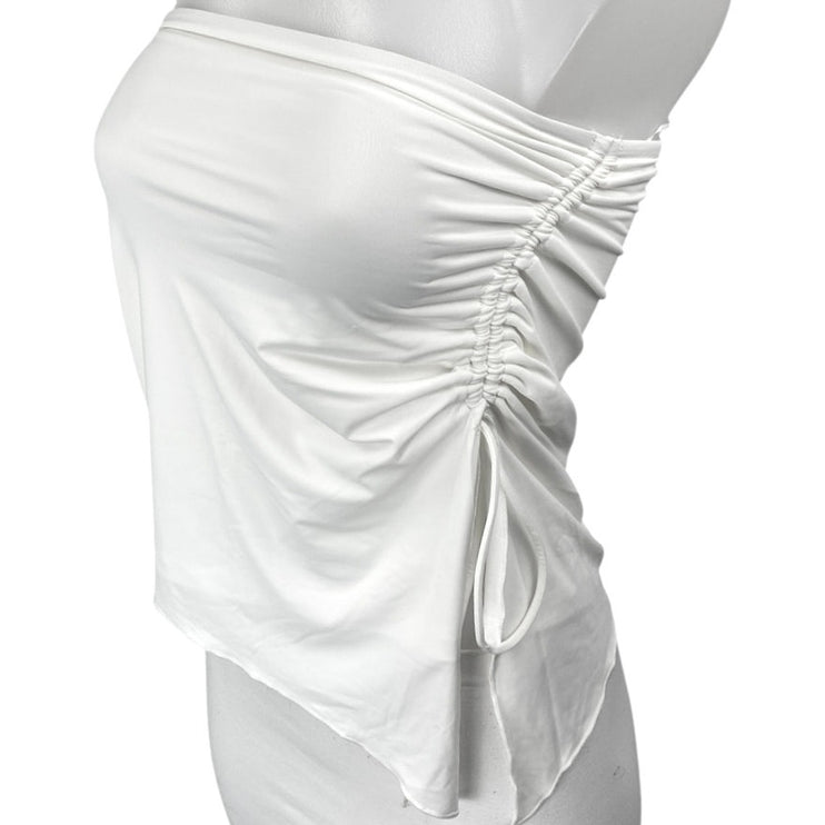 Princess Polly White Sleeveless Strapless Tube Bandeau Ruched Blouse Top Size 2
