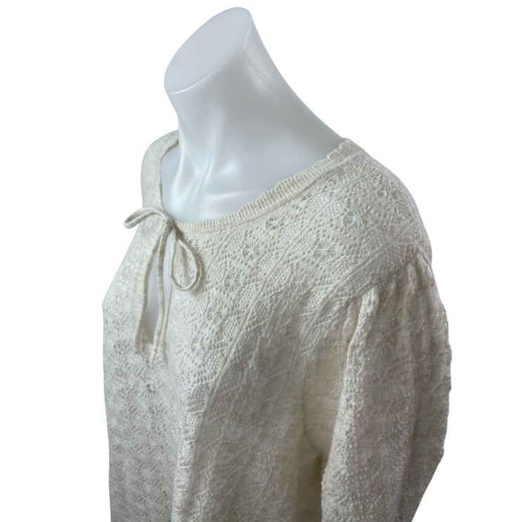 Old Navy Women's White Wool Knit Crochet Tie Short Sleeve Sweater Top Size 3X