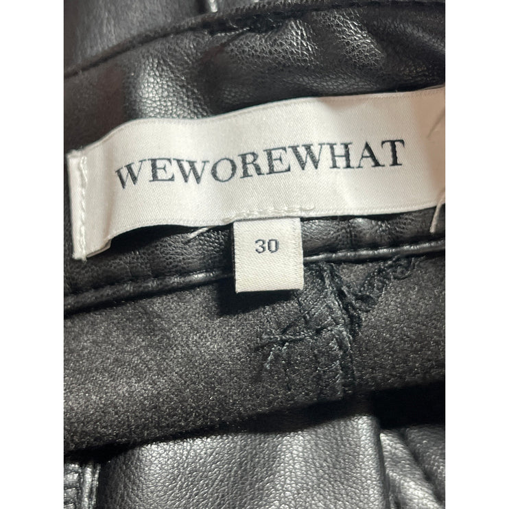 WeWoreWhat Black Faux Vegan Leather High Rise Wide Leg Flare A-Line Shorts Sz 30