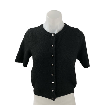 H&M Black Knit Crew Neck Short Sleeve Button Down Crop Cardigan Sweater Top Sz S