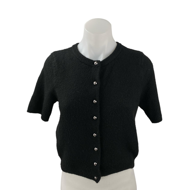 H&M Black Knit Crew Neck Short Sleeve Button Down Crop Cardigan Sweater Top Sz S