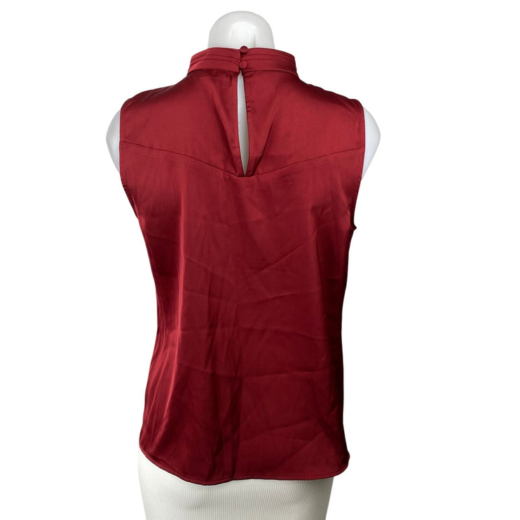 Halogen Women's Red Silk Satin Sleeveless Mock V Neck Tank Blouse Top Size XS
