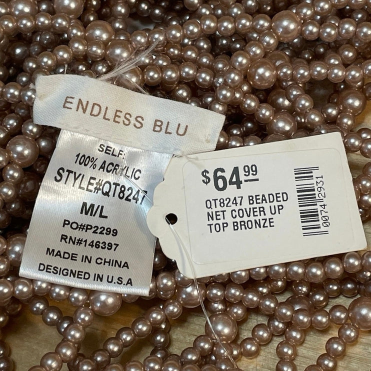NEW Endless Blu Brown Bronze Pearl Beaded Net Cami Cover Up Tank Top Size M/L