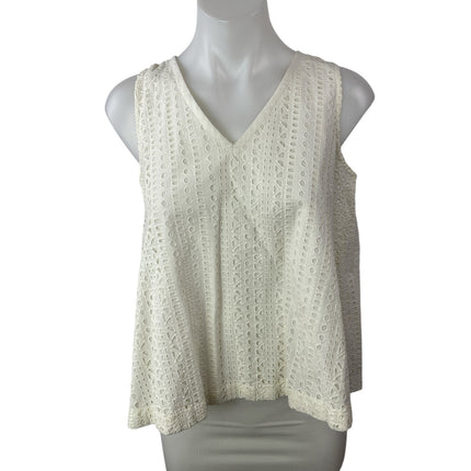 Madewell White Embroidered Eyelet Split Back Sleeveless Tank Blouse Top Size S