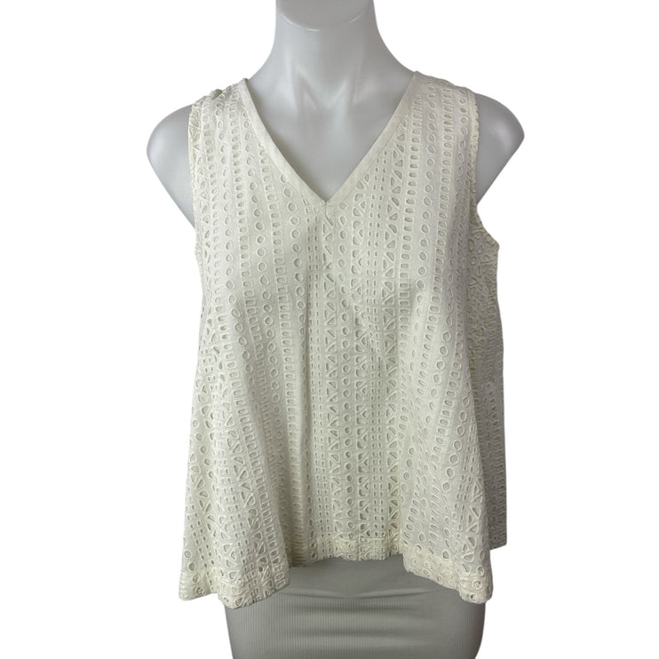 Madewell White Embroidered Eyelet Split Back Sleeveless Tank Blouse Top Size S