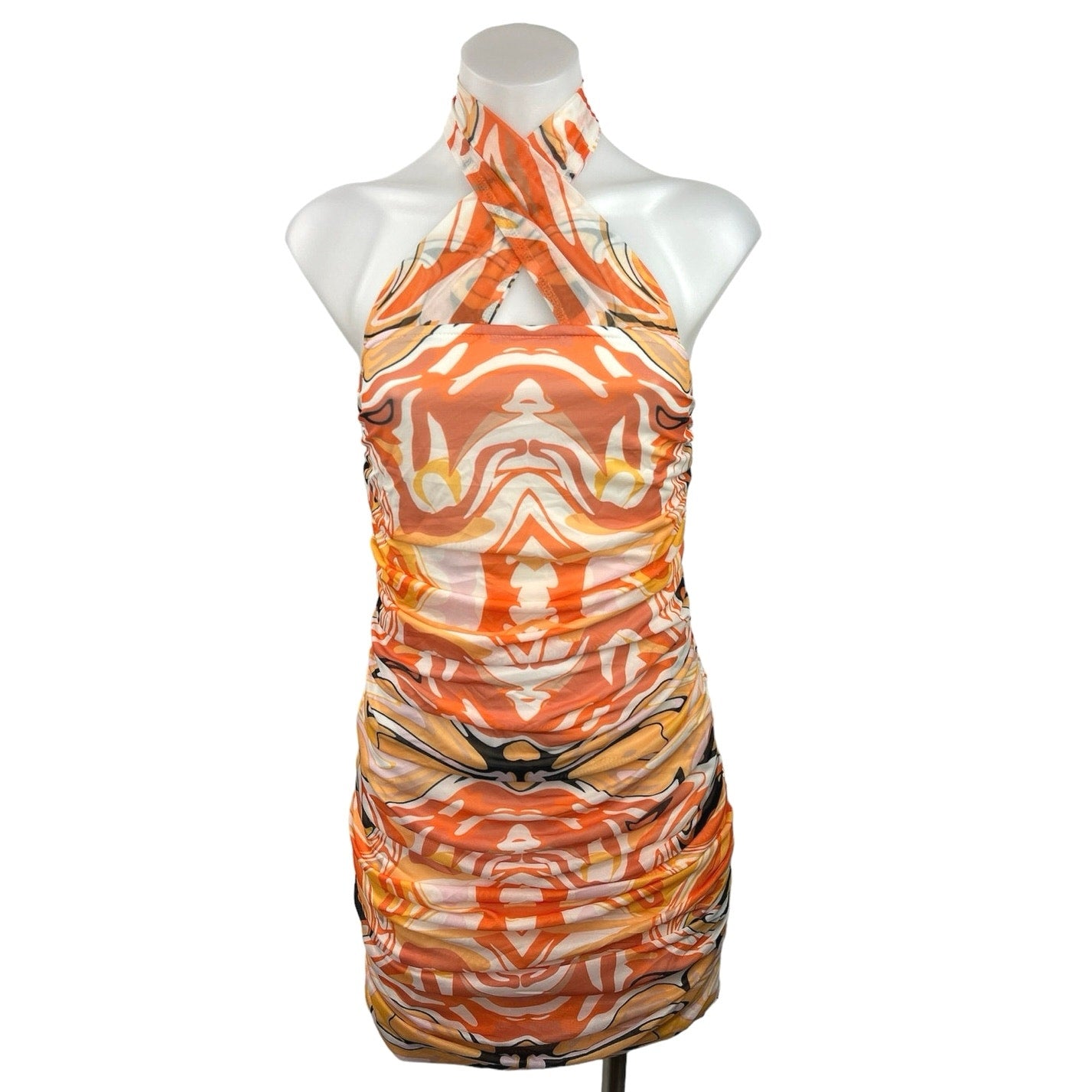 Princess Polly Viviana Orange Geometric Halter Neck Ruched Mini Bodyco Brie Princess Polly Viviana Orange Geometric Halter Neck Ruched Mini Bodyco Brie