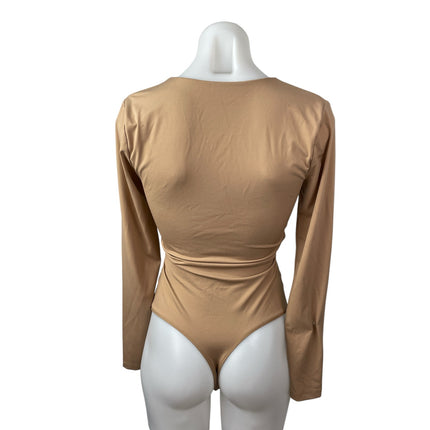 Abercrombie & Fitch Women's Brown V Neck Long Sleeve Drape Wrap Bodysuit Top S