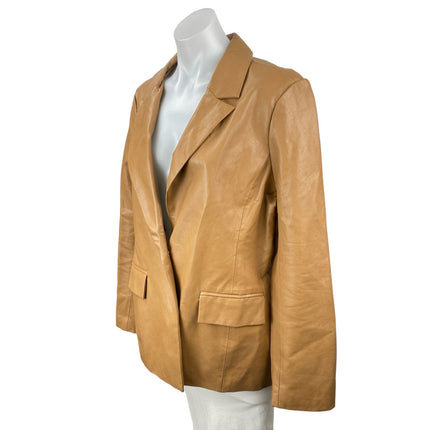 Le Lis Womens Brown Faux Leather Notched Collar Long Sleeve Blazer Coat Jacket L