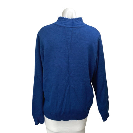Salon Studio Womens Blue Long Sleeve Turtleneck Floral Cable Knit Sweater Top XL