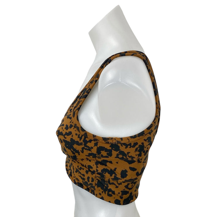 Varley Tan Leopard Cheeta V Neck Yoga Workout Athletic Sports Bra Crop Top Sz S