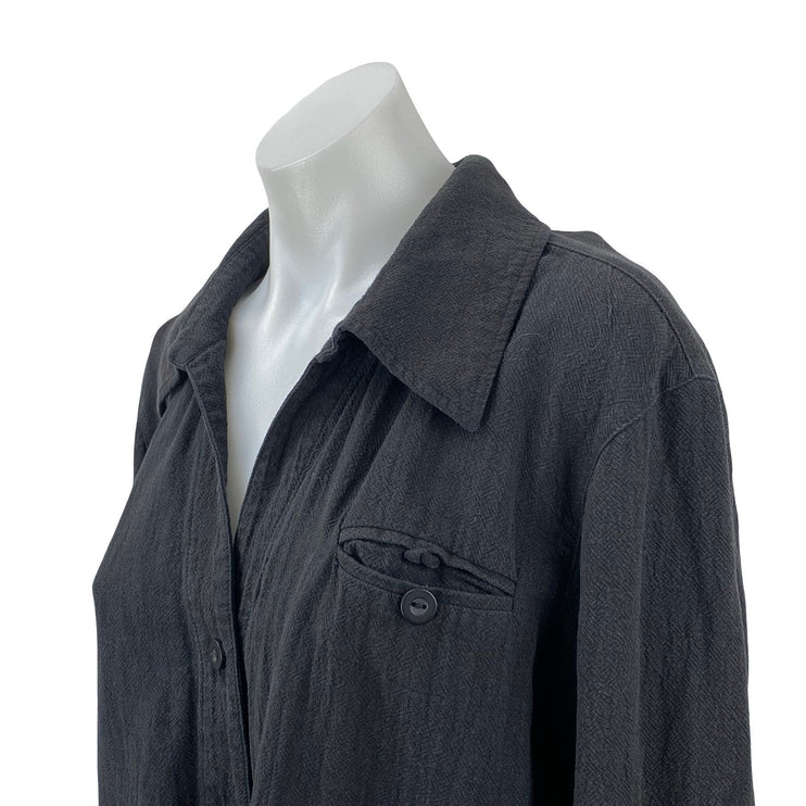 Chico's Women's Black Roll Tab Long Sleeve Pocket Button Down Shirt Top Size 3
