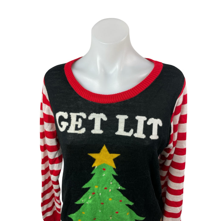 Tipsy Elves Women's Light Up Christmas Holiday Print Long Sleeve Sweater Top M