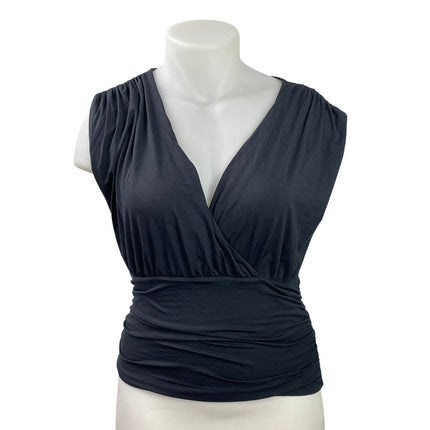 Abercrombie & Fitch Women's Black Sleeveless Ruched Faux Wrap Blouse Top Size L