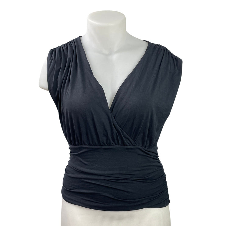 Abercrombie & Fitch Women's Black Sleeveless Ruched Faux Wrap Blouse Top Size L