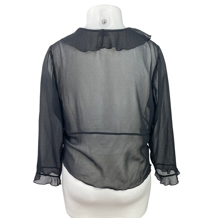 Aritzia Wilfred Black Long Sleeve Chiffon Sheer Ruffles Tie Front Blouse Top XL