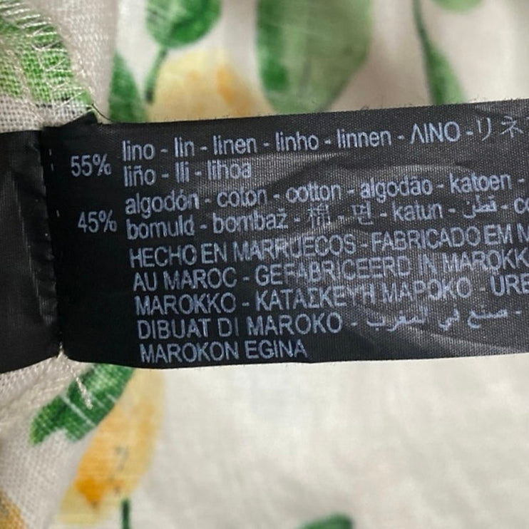 Zara White Linen Lemon Print Short Sleeve Button Up Shirt Blazer Coat Jacket M