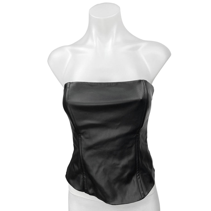 WeWoreWhat Women's Black Faux Vegan Leather Strapless Zip Up Tube Top Size 2