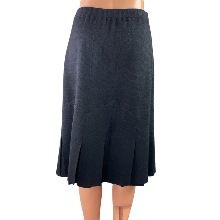 NEW St. John Marie Gray Black Knit High Waist Pleated Knee Length Skirt Size 14