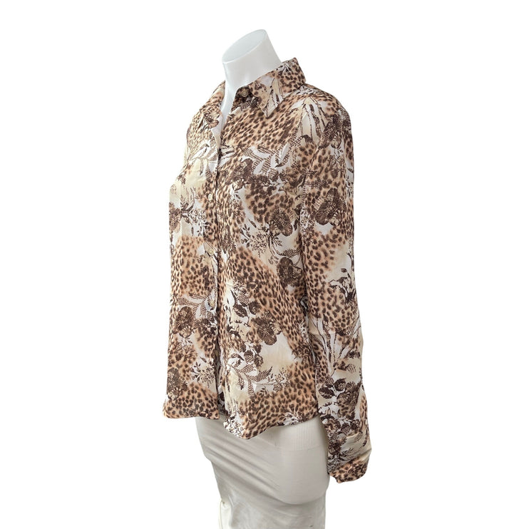 Jordan Animal Floral Print Collared Long Sleeve Button Down Shirt Blouse Top S