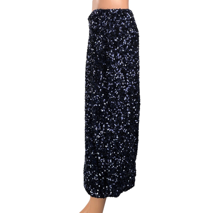 GAP Women's Black Navy Blue High Waisted Sequin Embellished Midi Skirt Size L
