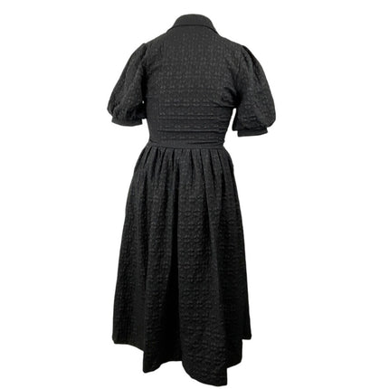 Freemarket Women's Black Woven Puff Sleeve Buttons Midi Flare A-Line Dress Sz M