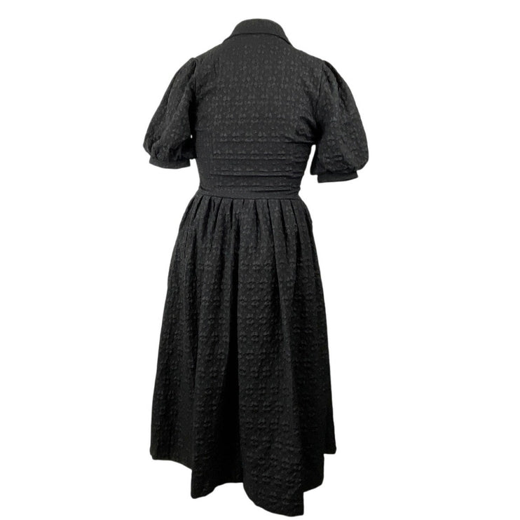 Freemarket Women's Black Woven Puff Sleeve Buttons Midi Flare A-Line Dress Sz M