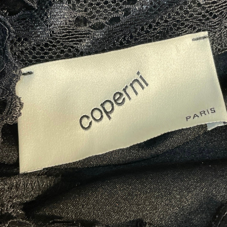Coperni Women's Black Sleeveless Asymmetric Halter Lace Cutout Mini Dress Sz S