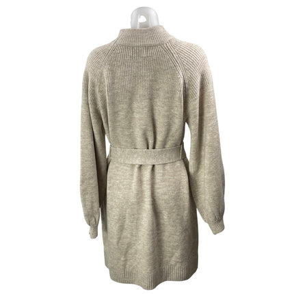 Vici Women's Beige Long Sleeve Tie Waist Knit Mock Neck Mini Sweater Dress S