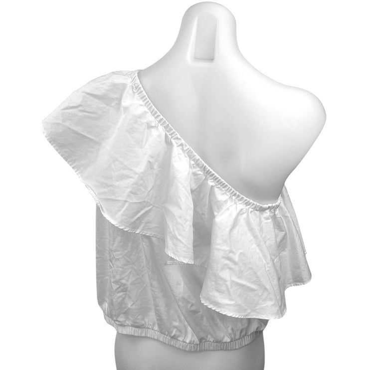 A New Day Women's White One Shoulder Ruffle Lightweight Crop Top Blouse Size M