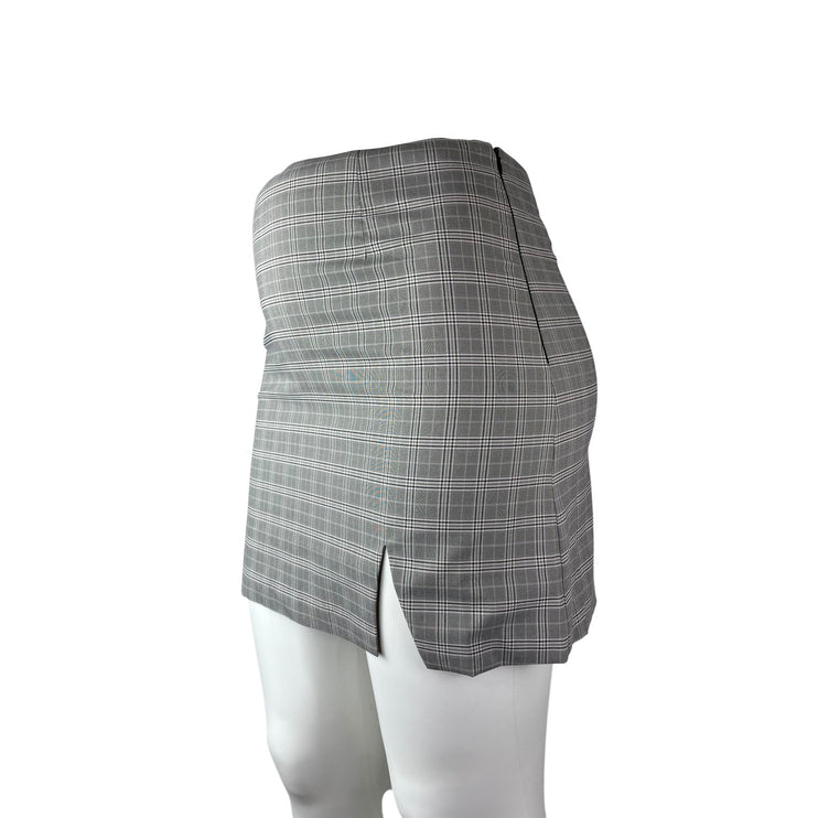 NEW Wayf Women's Gray Plaid Flannel Tartan Slit High Waist Mini Pencil Skirt XL